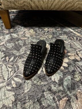 Pointed Black Studded Leather Mules - Women’s Slip-On Clogs